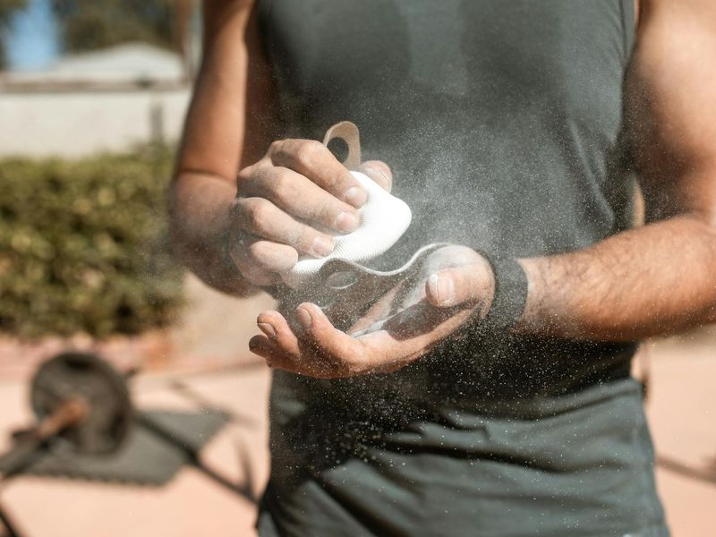 Close up of a man hands gripping a barbell bar